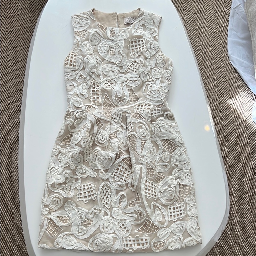 Lela Rose Appliqué floral grosgrain mini dress